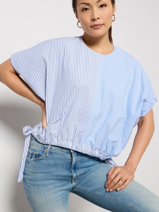 Evereve Tops - Evereve Vela Bluestripe Contrast Stripe Muscle Cotton Poplin Top Shirt SZ Small